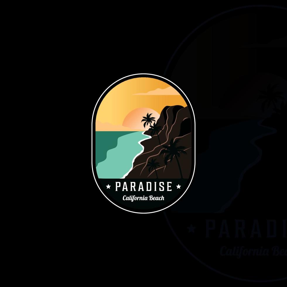 Strand oder Paradies Emblem Logo moderne Vintage Vektor Illustration Vorlage Symbol Grafikdesign. pam oder kokosnussbaum im freien zeichen oder symbol für reiseabenteuer