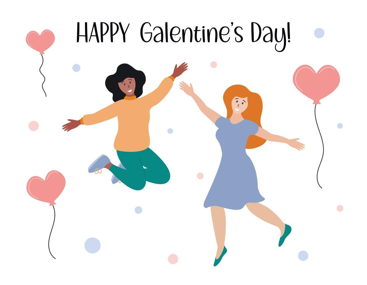 Happy Galentines Day Poster. freunde frauen haben spaß zusammen bei der galentines party am 13. februar. weiblicher urlaub. flache konzeptillustration des vektors vektor