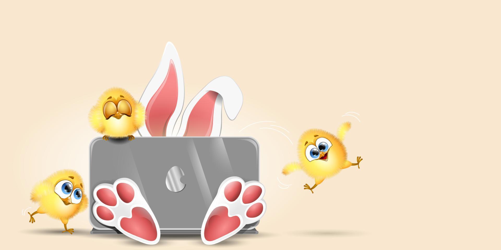 kanin med kycklingar laptop vektor
