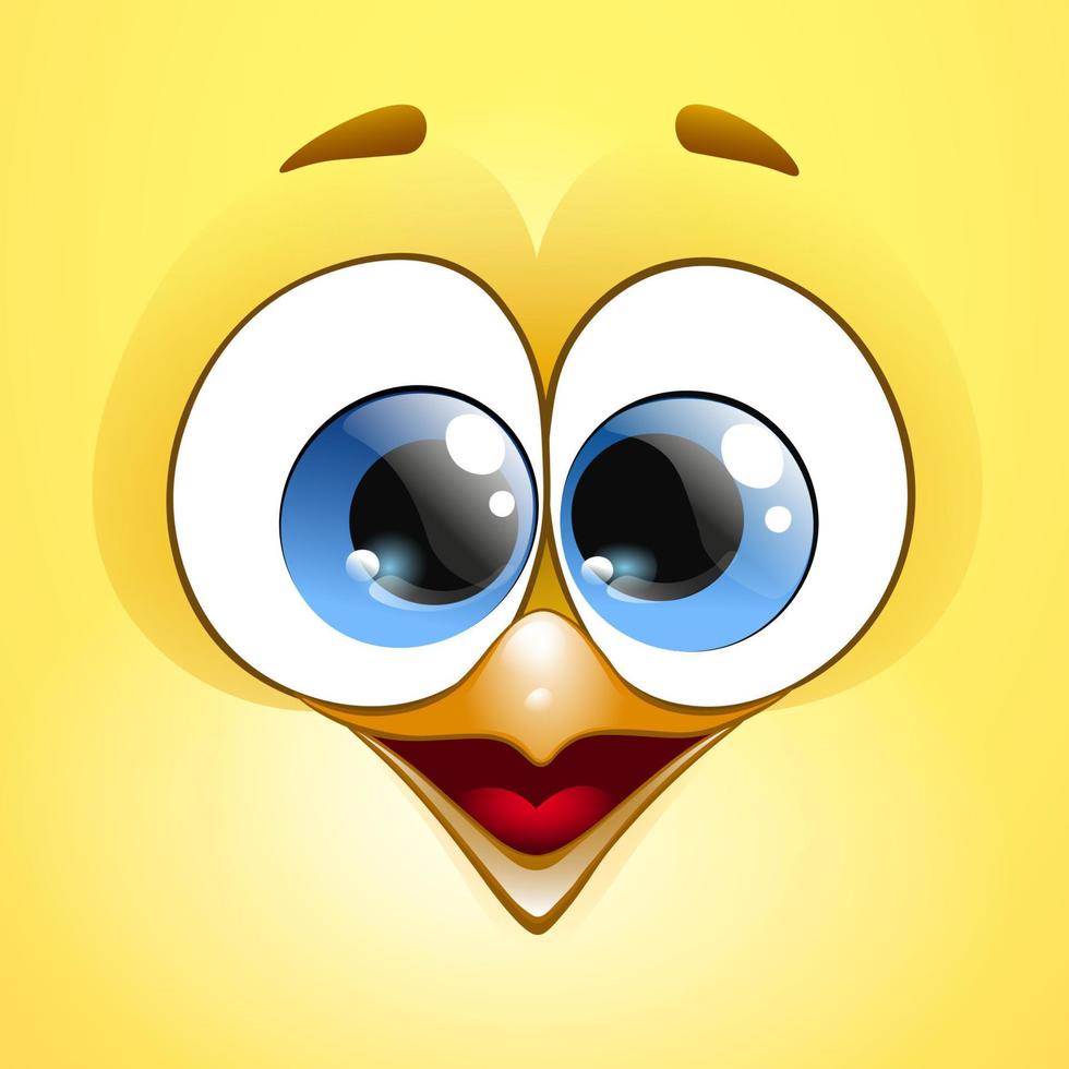 süßes Cartoon-Osterküken-Gesicht mit gekreuzten Augen und Lächeln vektor