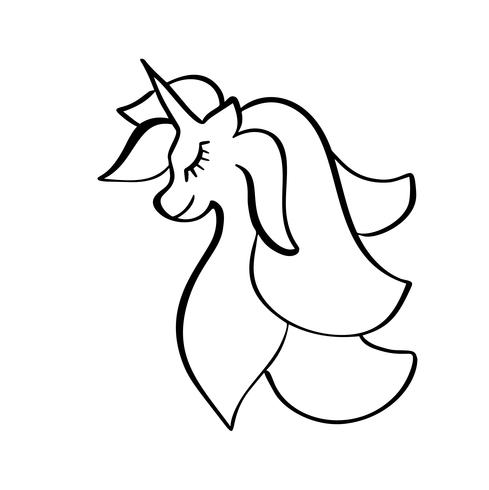 Söt handritad klotter unicorn ansikte. Vektor tecknad karaktär illustration. Design för barnkort, t-shirt. Tjejer, barn magi koncept. Isolerad på vit bakgrund