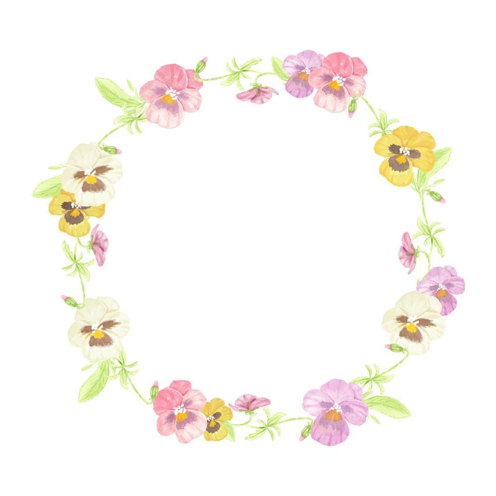 akvarell färgglada pansy blomma krans ram samling isolerad på vit bakgrund vektor