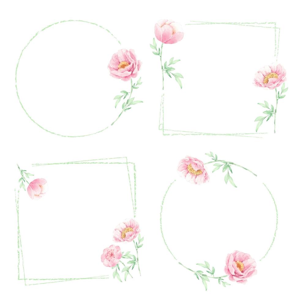 akvarell minimal rosa pion blomma bukett ram samling vektor