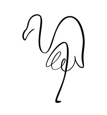 Flamingo bor på ett ben med kontinuerlig linjelogo. Vektor illustration av fågelform. Handdragen element isolerad på vit bakgrund för logotypens dekorativa elementstil