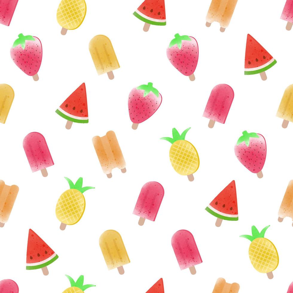 akvarell färgglada tropiska sommar frukt sorbet popsicle glass sömlösa mönster vektor