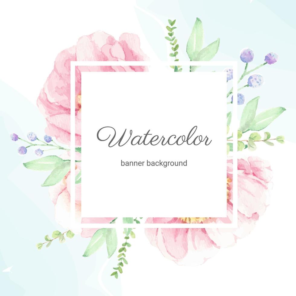 akvarell rosa pion blomma bukett krans ram banner eller logotyp vektor