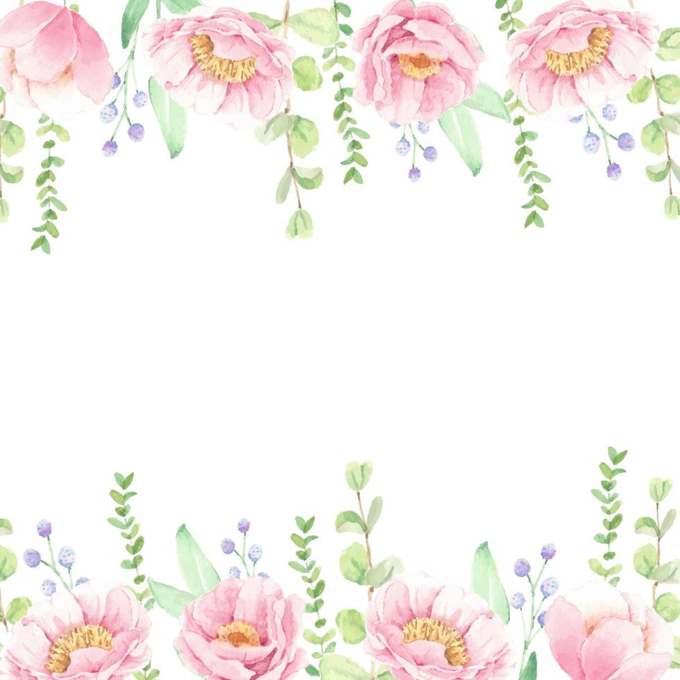 akvarell rosa pion blomma bukett fyrkantig banner bakgrund vektor