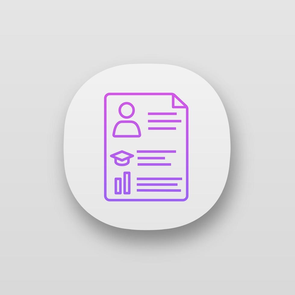 App-Symbol fortsetzen. ui ux-Benutzeroberfläche. Lebenslauf. Lebenslauf. persönliche Informationen. Web- oder mobile Anwendung. isolierte Vektorgrafik vektor