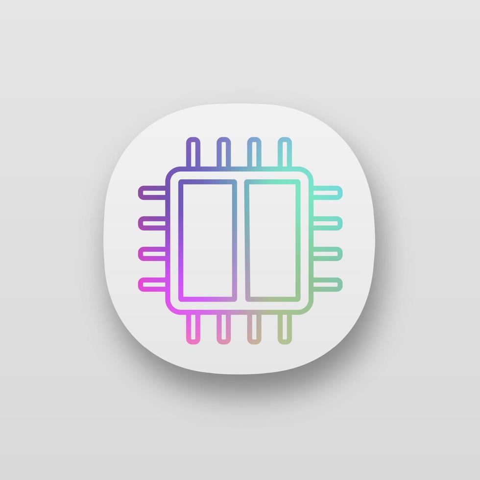 Dual-Core-Prozessor-App-Symbol. x2-Mikroprozessor. Mikrochip, Chipsatz. Zentralprozessor. Zentraleinheit. Computerprozessor. Integrierter Schaltkreis. ui ux-Schnittstelle. Anwendung. vektor isolierte illustration