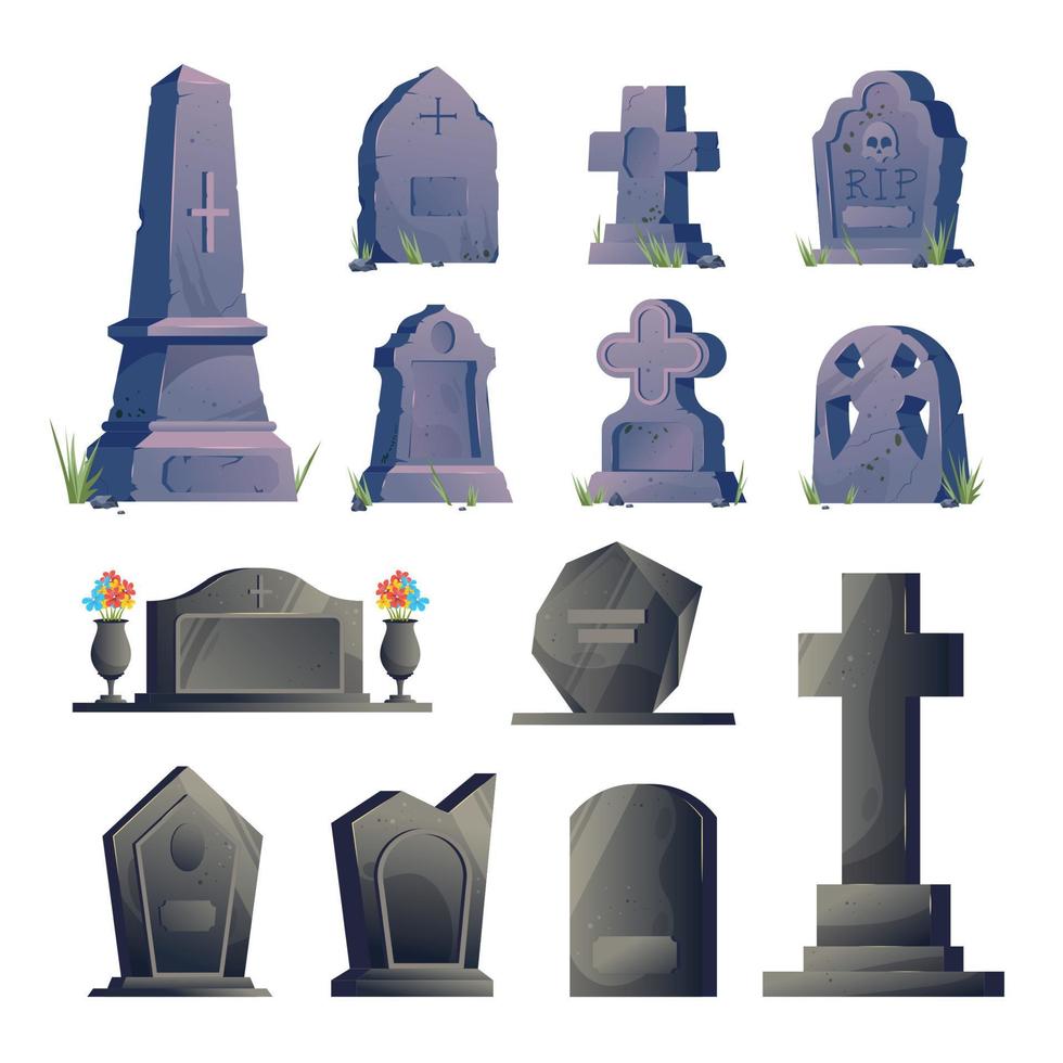 kyrkogård gravsten Ikonuppsättning vektor