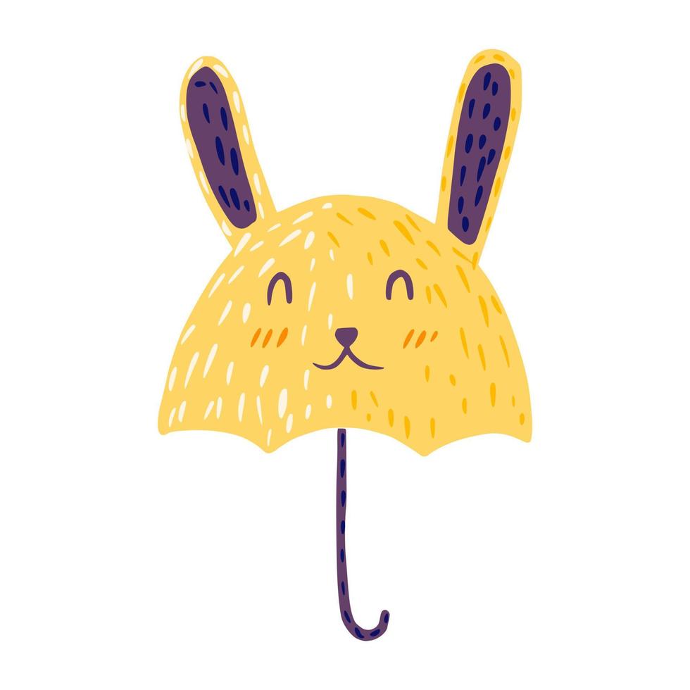 Regenschirme sehen aus wie Kaninchen auf weißem Hintergrund. abstrakte regenschirmgelbe farbe im gekritzel. vektor