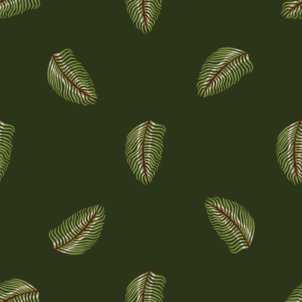 hawaii sömlöst mönster i minimalistisk stil med kreativa ormbunksbladssilhuetter. mörkgrön bakgrund. vektor