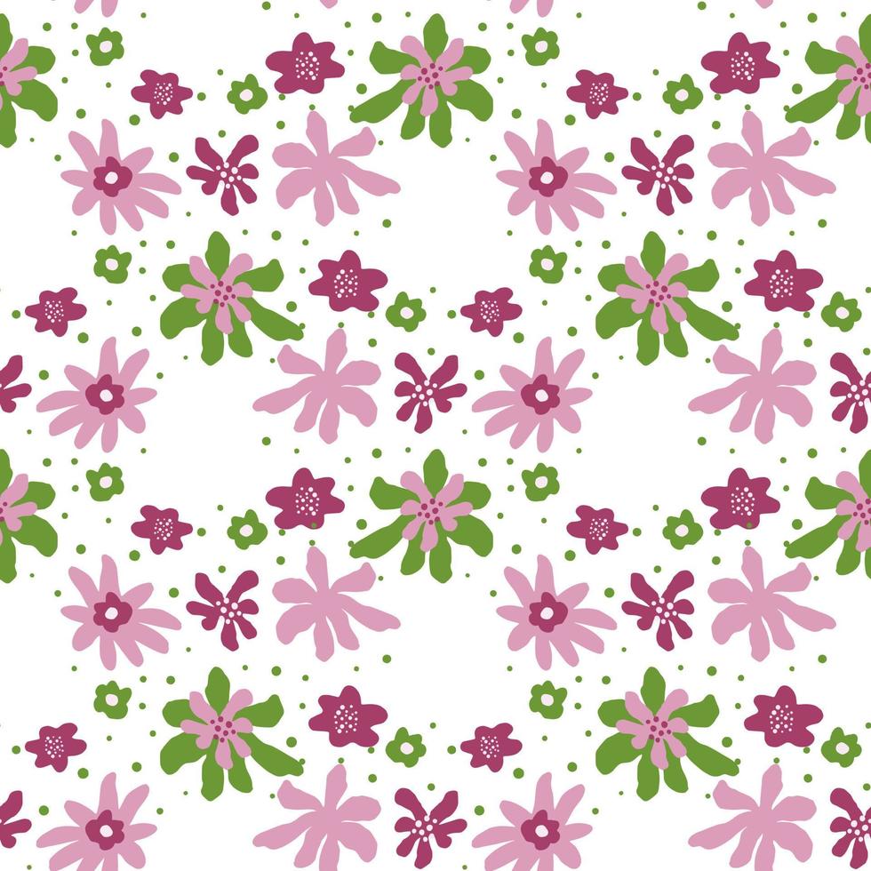 isolerade seamless mönster med rosa och gröna färgade blomma element. vit bakgrund. vektor