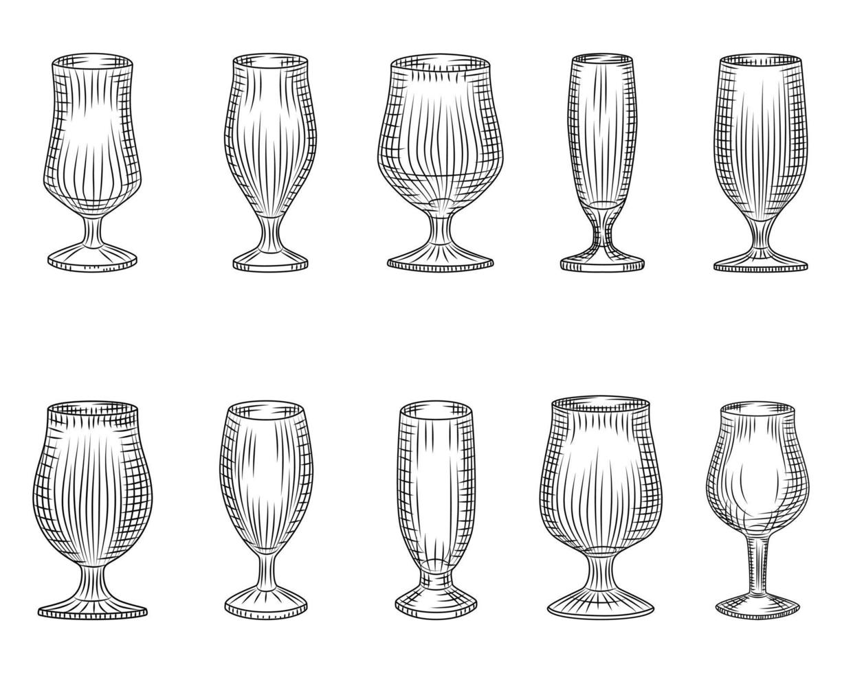 Set aus verschiedenen Biergläsern. Bierbecher-Silhouette. Glas oder alkoholisches Getränk. vektor