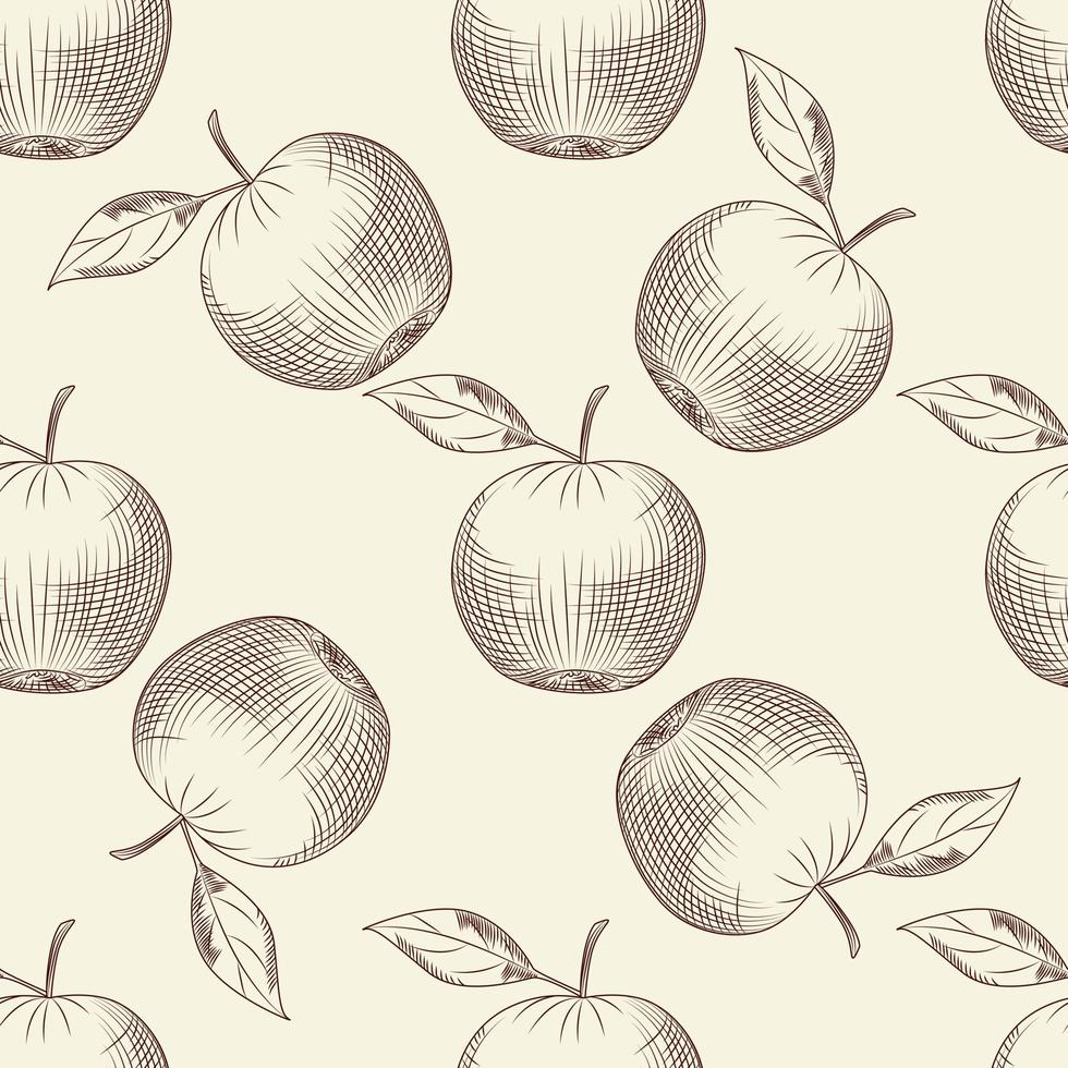 hand gezeichnete äpfel nahtloses muster. apfelfrucht tapete. vektor
