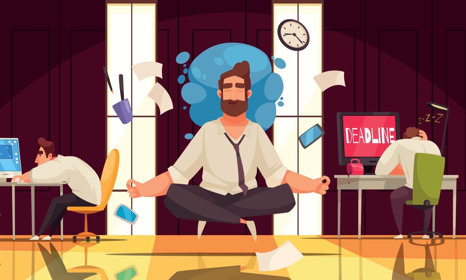 Meditation Yoga Cartoon Komposition vektor
