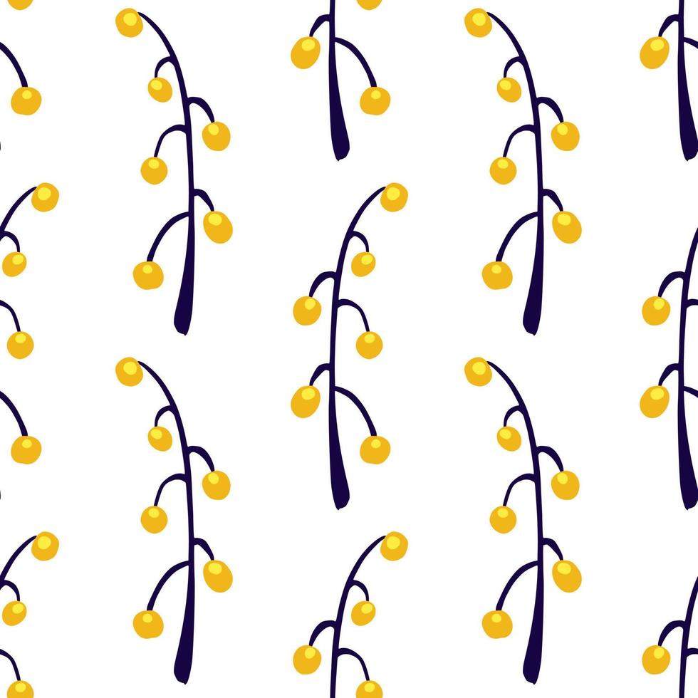 isoliertes nahtloses Muster mit gelben Beeren und Ästen. weißer Hintergrund. Botanische Kunstwerke. vektor