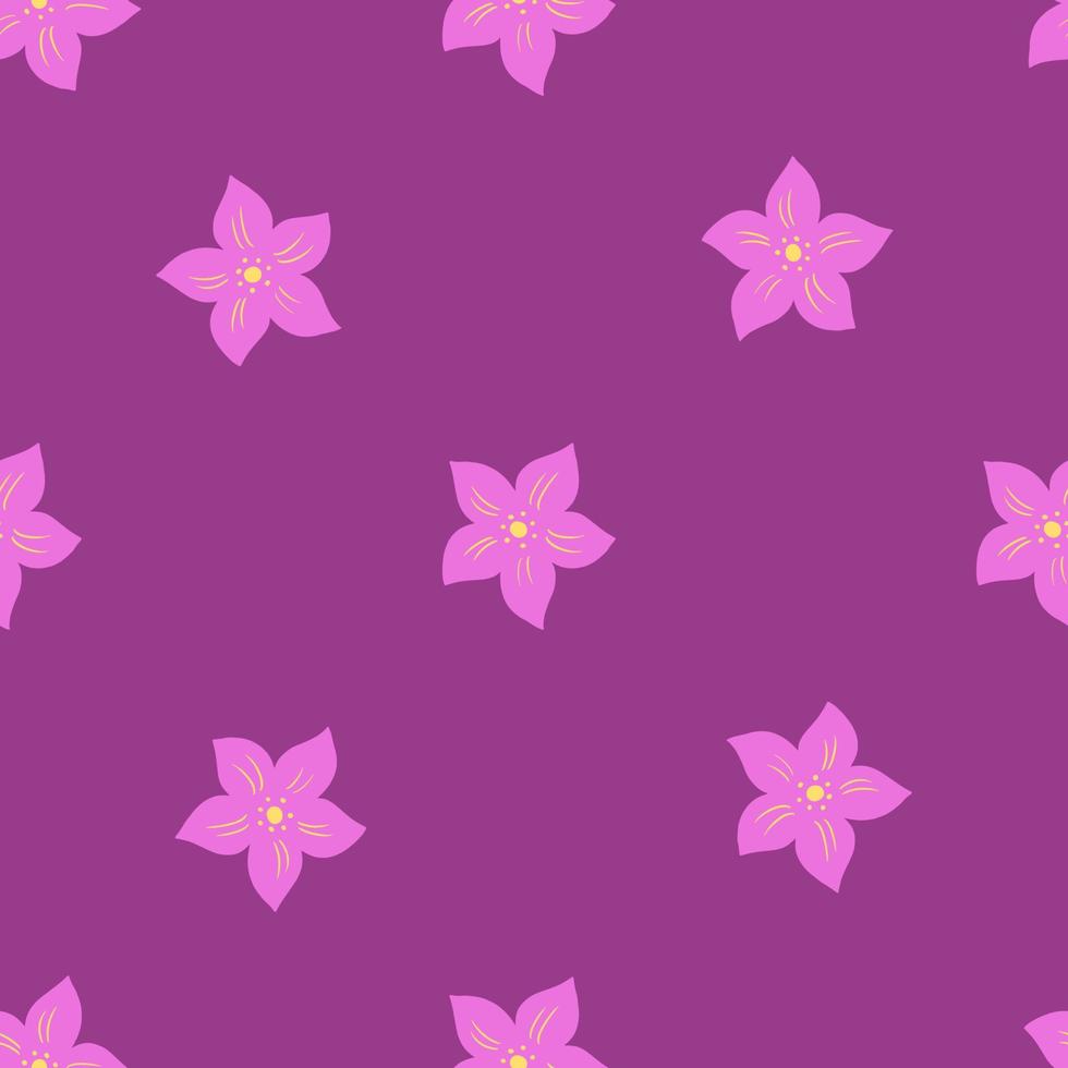 minimalistisk stil botaniska sömlösa mönster med doodle tropiska blommor prydnad. lila pastell bakgrund. vektor
