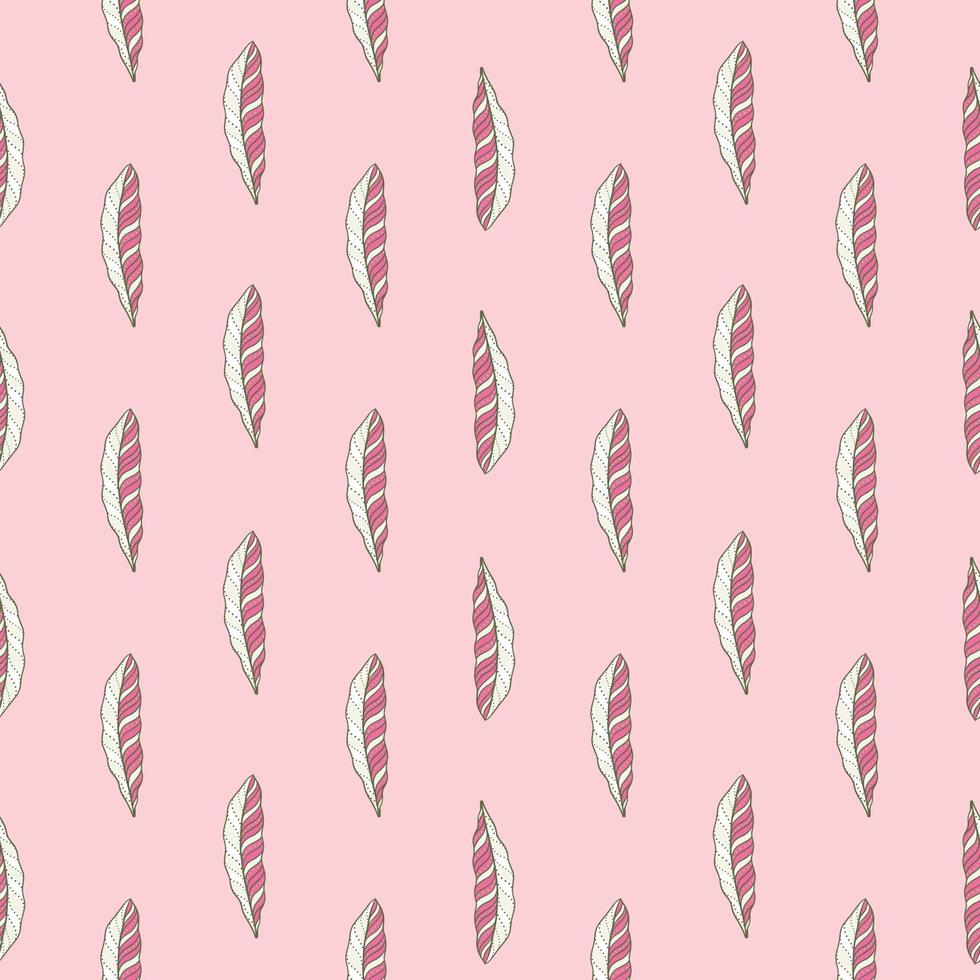 handritade sömlösa mönster i rosa färger med små fjäder silhuetter tryck. konstverk i boho stil. vektor