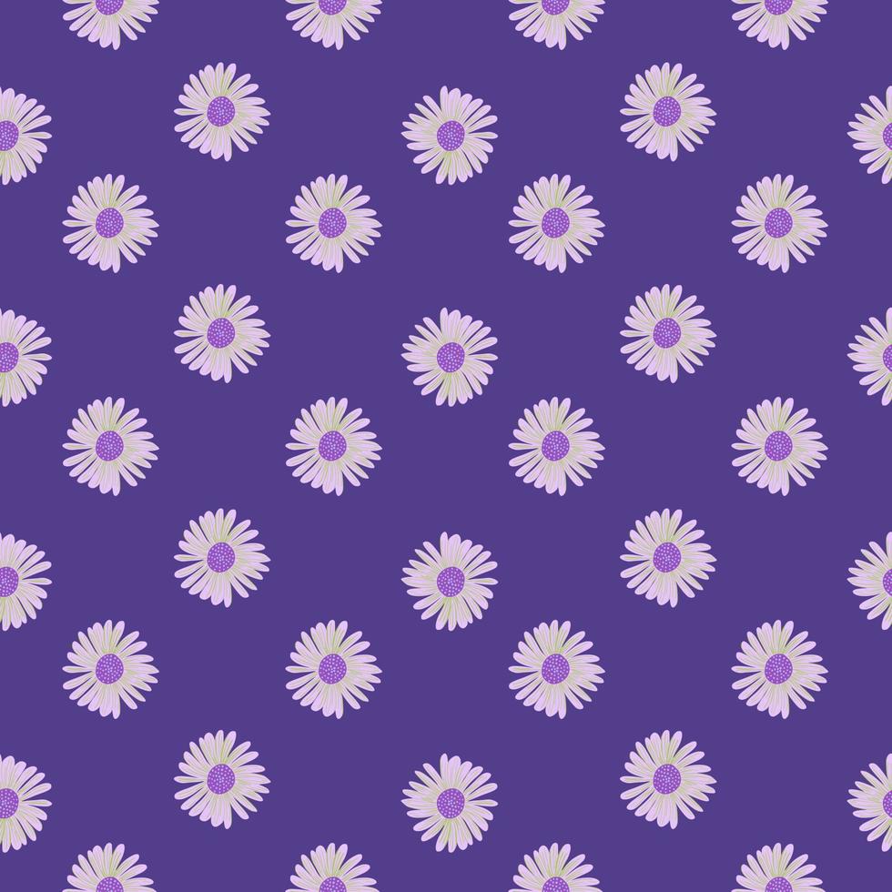 abstrakt retro seamless mönster med daisy blommor doodle silhuetter. lila bakgrund. enkel stil prydnad. vektor