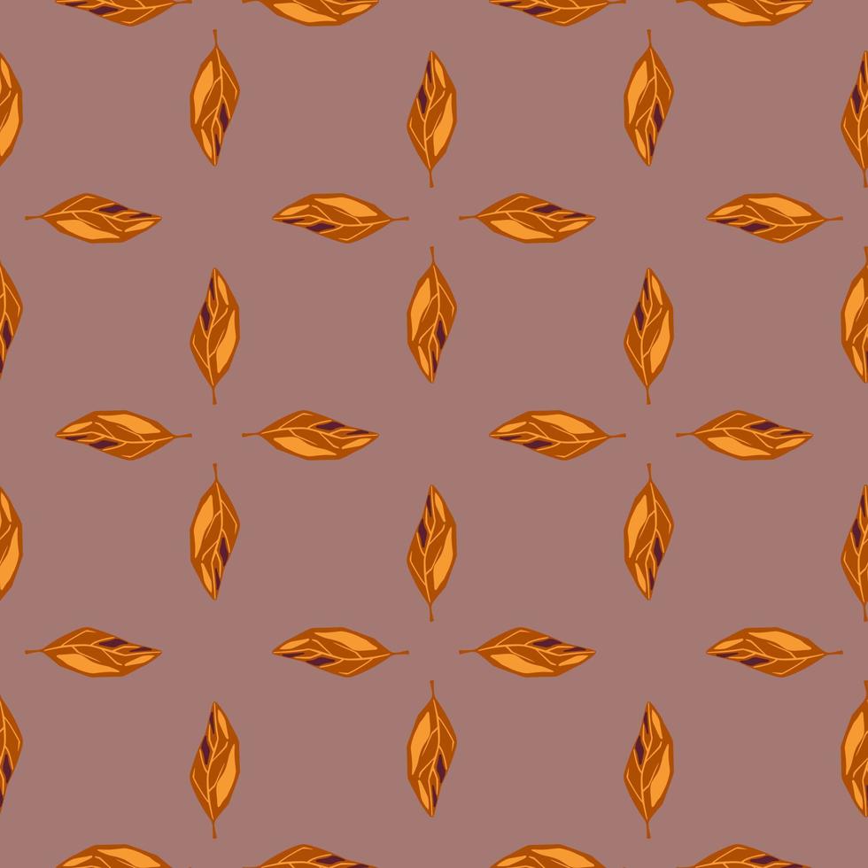 dekoratives nahtloses Muster mit orangefarbenem Herbstlaub-Blattdruck. dunkelrosa Hintergrund. vektor