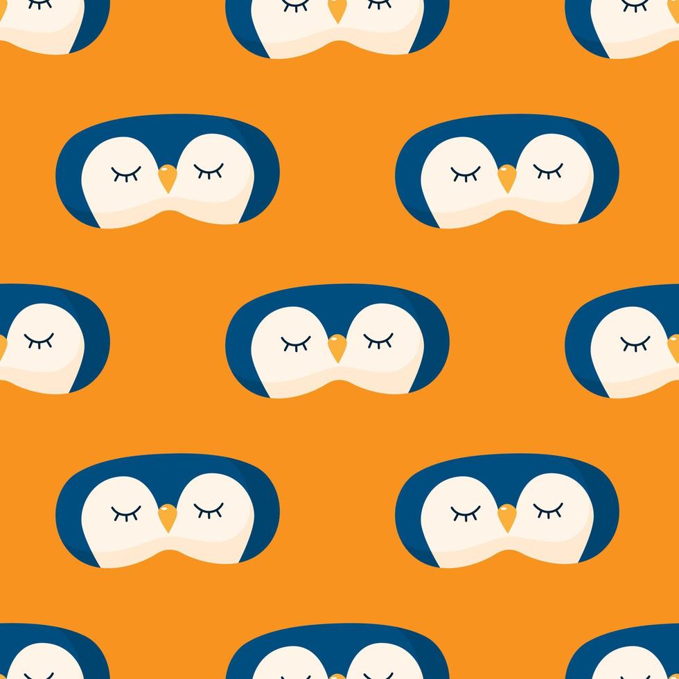 Pinguin blaue Farbe chaotisch nahtloses Muster auf orangefarbenem Hintergrund. kindergrafikdesignelement für verschiedene zwecke. vektor