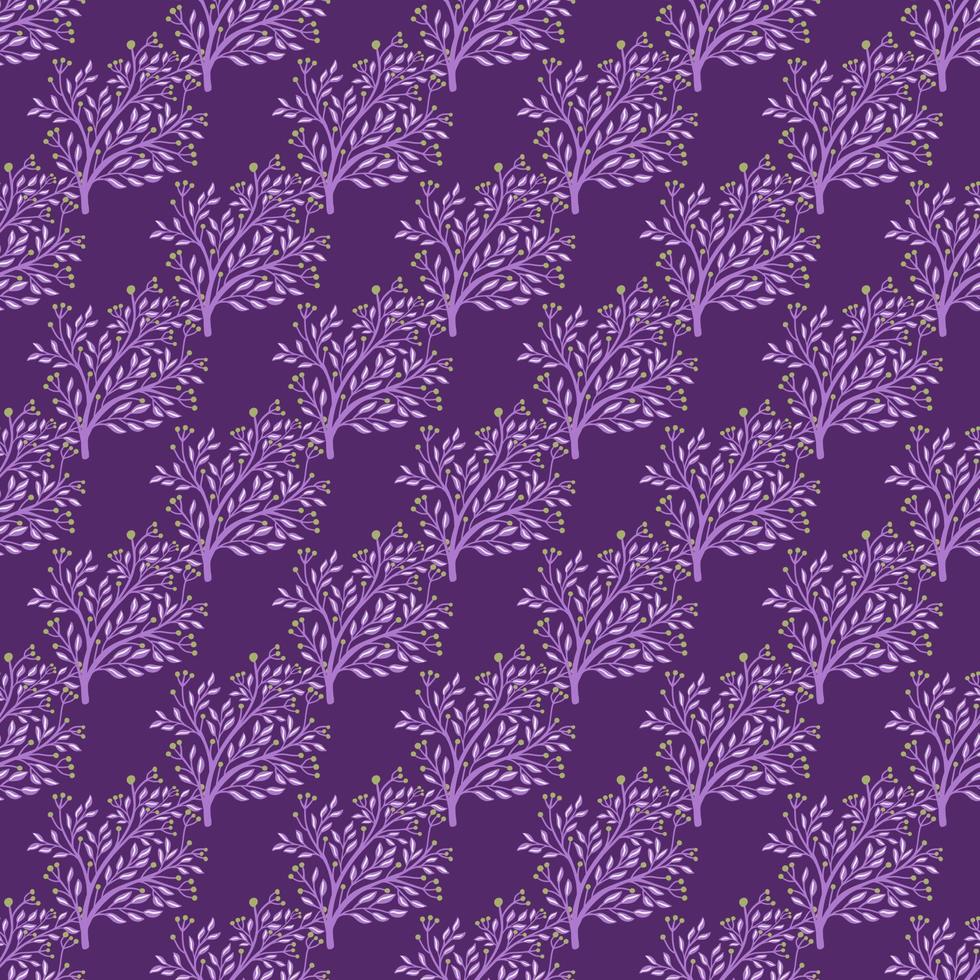 helle Strauchschattenbilder abstraktes nahtloses Gekritzelmuster. lila Hintergrund. florale Silhouetten im Hintergrund. vektor