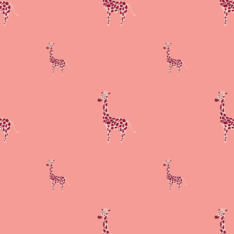 minimalistiskt sömlöst mönster med lila handritade giraffformer. rosa ljus bakgrund. vektor