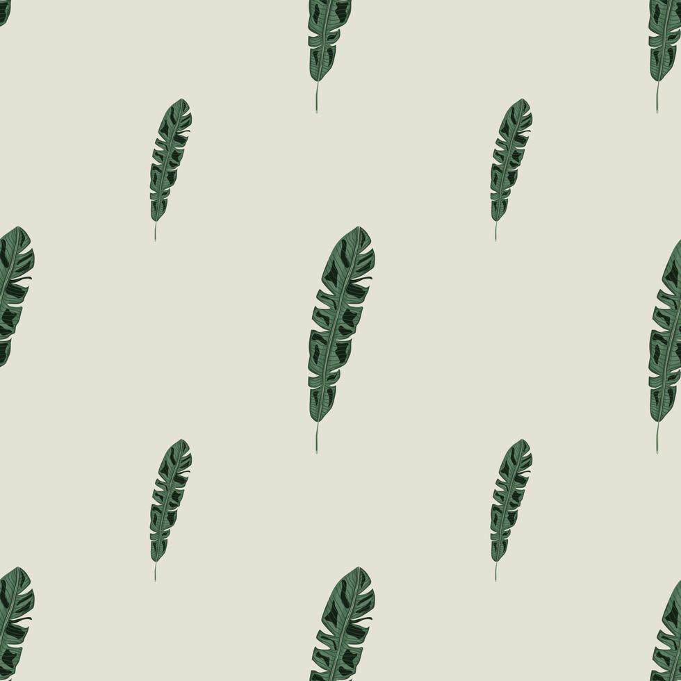 handritad natur djungel seamless mönster med doodle grönt palmblad prydnad. grå ljus bakgrund. vektor