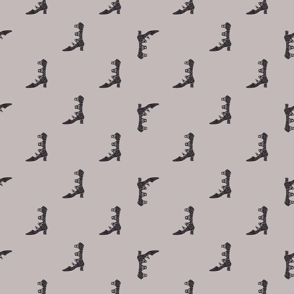 kleines abstraktes zufälliges nahtloses muster mit schwarzer gekritzelfrauenschuhverzierung. grauer Hintergrund. vektor