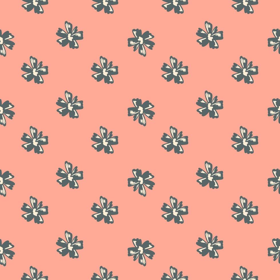 kleine blau gefärbte Blütenknospen nahtloses Doodle-Muster. rosa Hintergrund. Botanische Flora-Doodle-Grafik. vektor