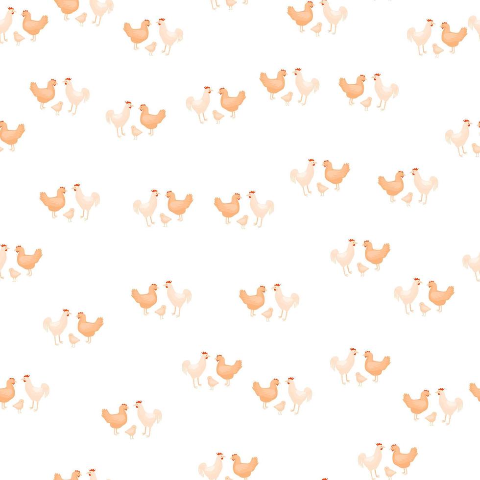 Nahtloses Muster der Hühnerfamilie. Haustiere auf buntem Hintergrund. vektorillustration für textilien. vektor