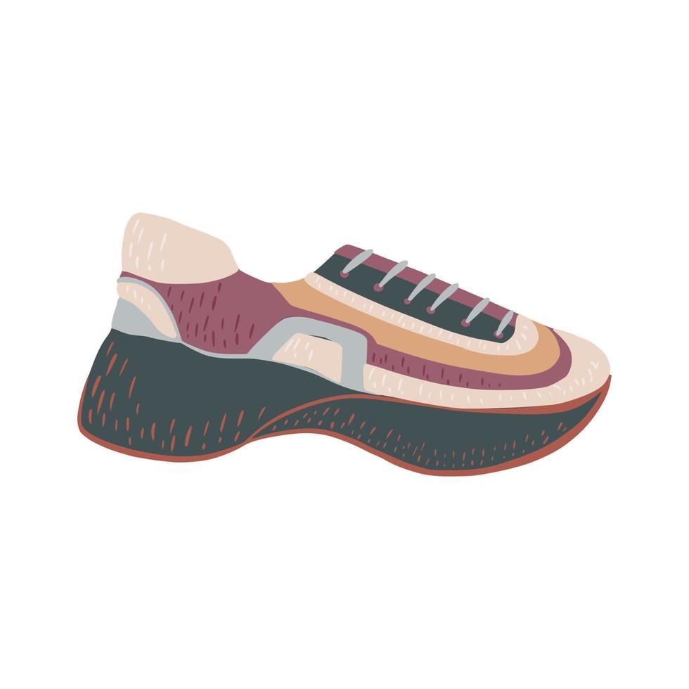 großer Sneaker isoliert auf weißem Hintergrund. skandinavische Sneakerfarbe im Doodle-Stil vektor