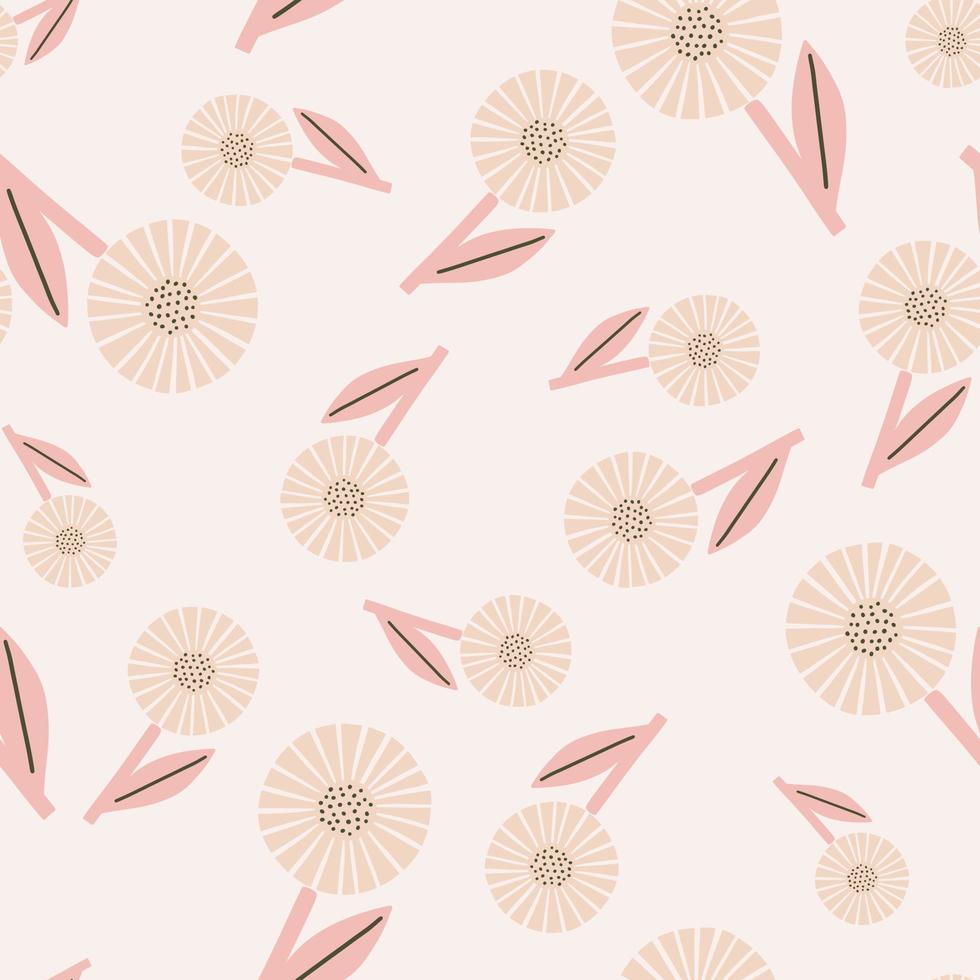 Zufälliges, nahtloses Muster mit pastellrosa abstrakten Gänseblümchen-Blumensilhouetten. heller Hintergrund. einfacher Stil. vektor