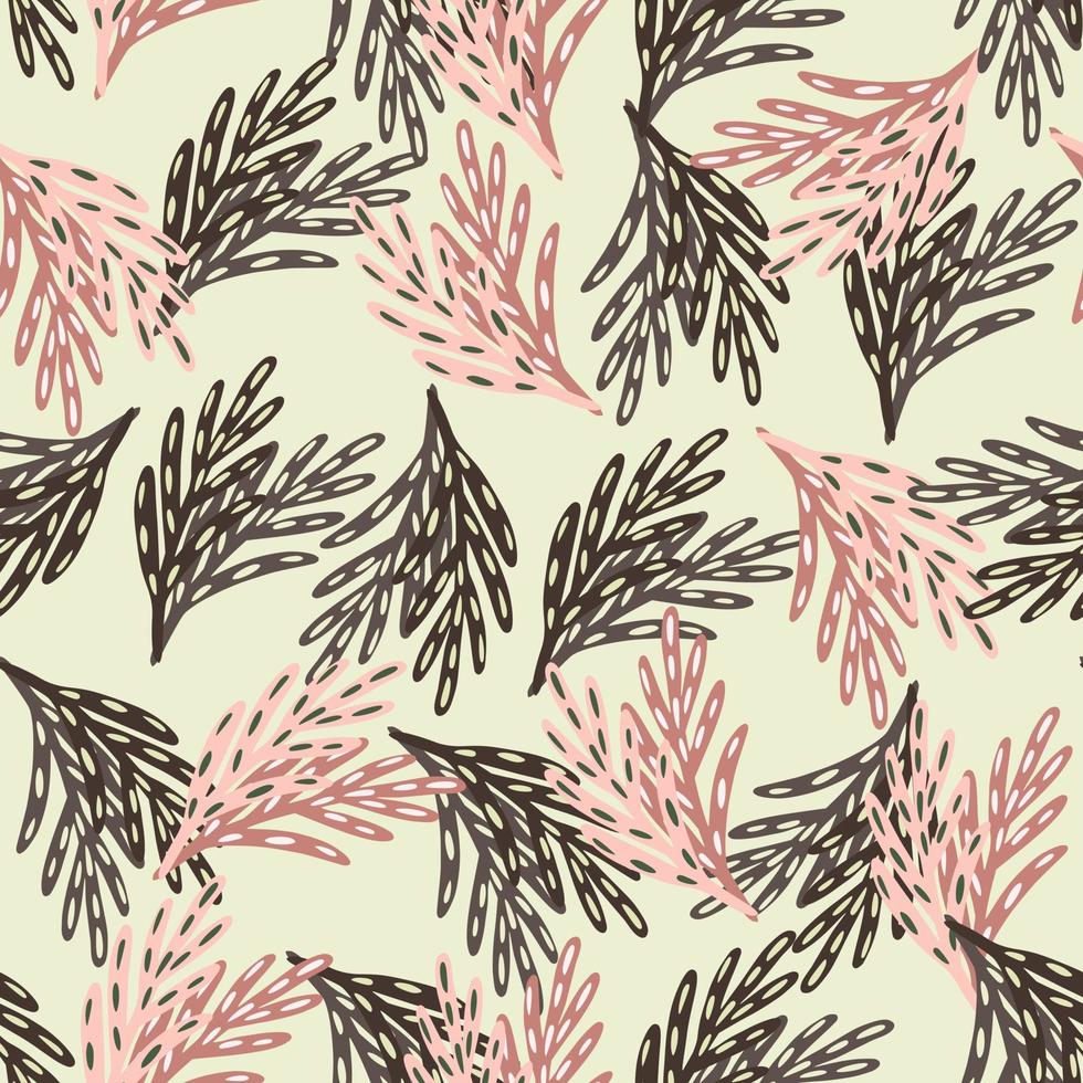 abstraktes Frühlingslaub nahtloses Muster mit braunen und rosafarbenen Blattzweigen. heller Pastellhintergrund. vektor