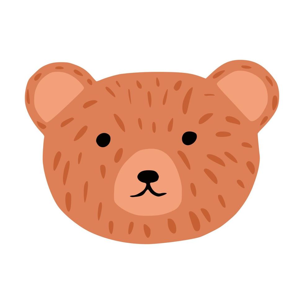 ansikte karaktär björn isolerad på vit bakgrund. rolig seriefigur brun färg i doodle stil. vektor
