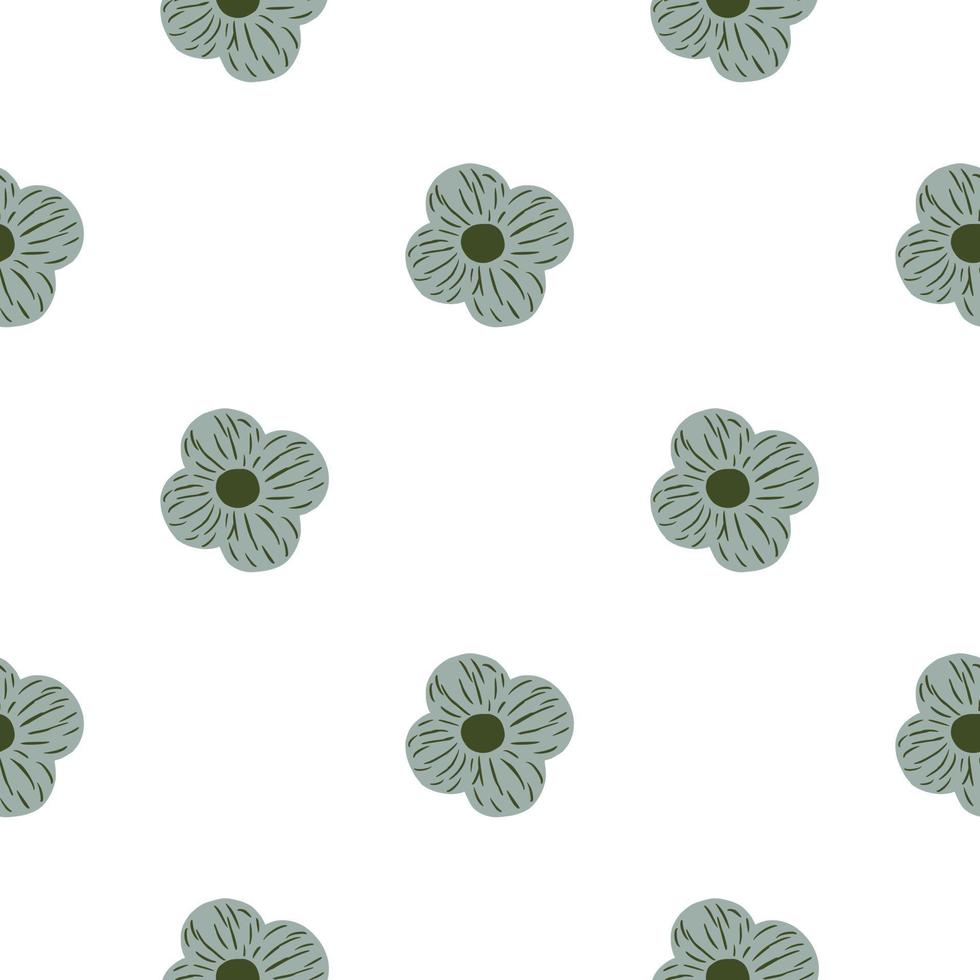 isolerade sömlösa mönster med ljusblå enkla blommor element. vit bakgrund. handritad stil. vektor