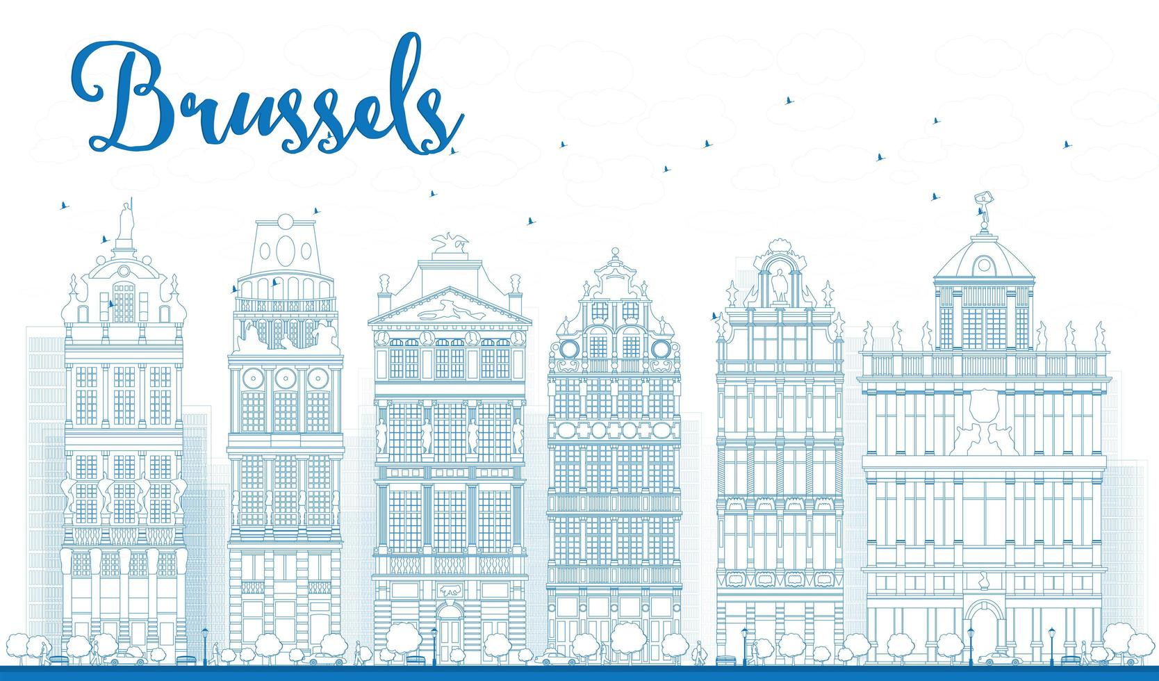 skissera Bryssel silhuett med utsmyckade byggnader av Grand Place. vektor