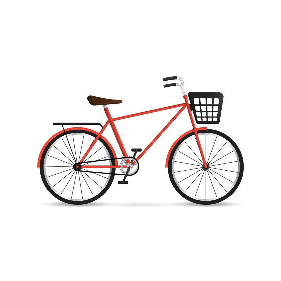 röd cykel med svart korg. cykel isolerad på vit bakgrund. vektor illustration.
