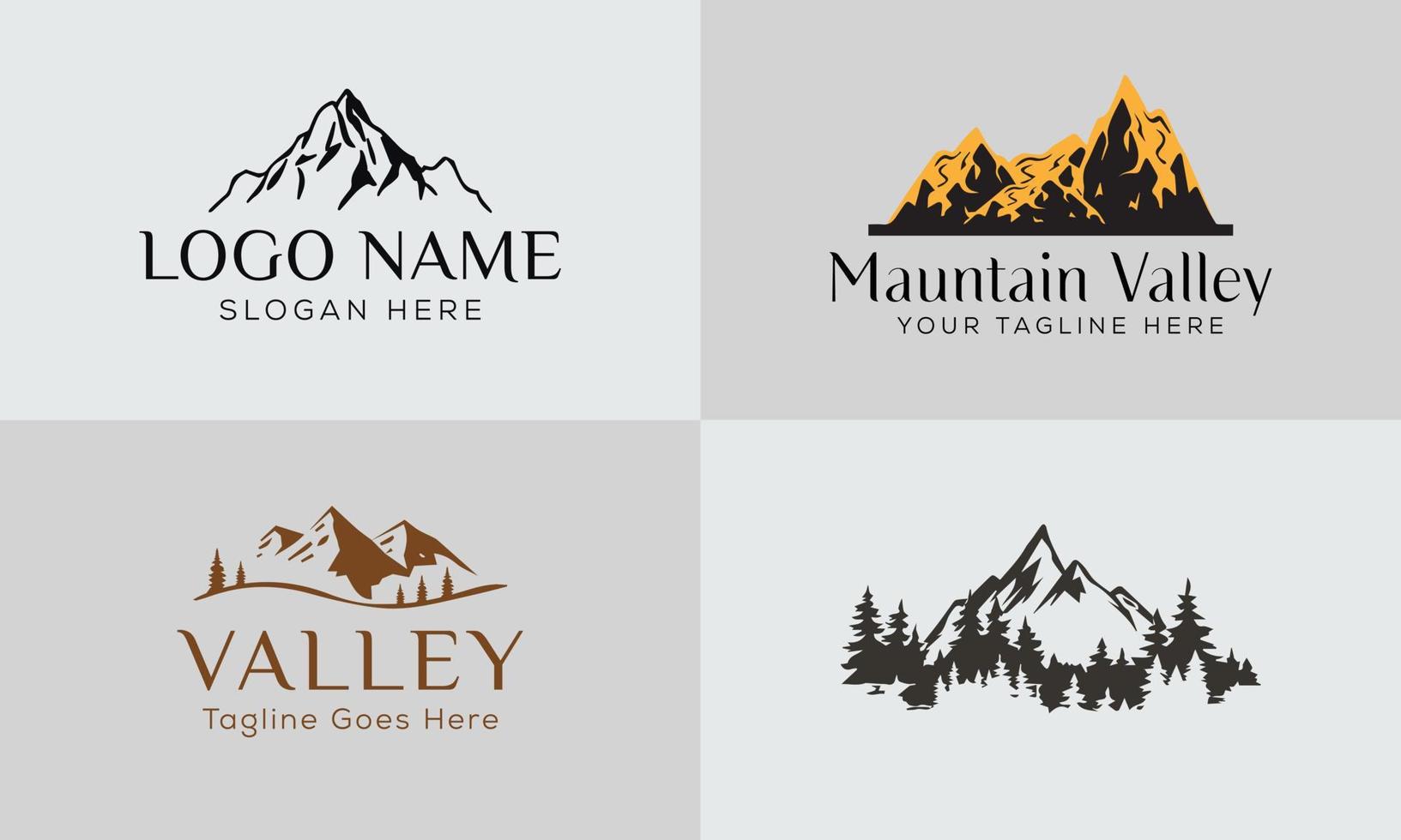 uppsättning vektor berg och utomhus äventyr logotypdesigner, vintage stil