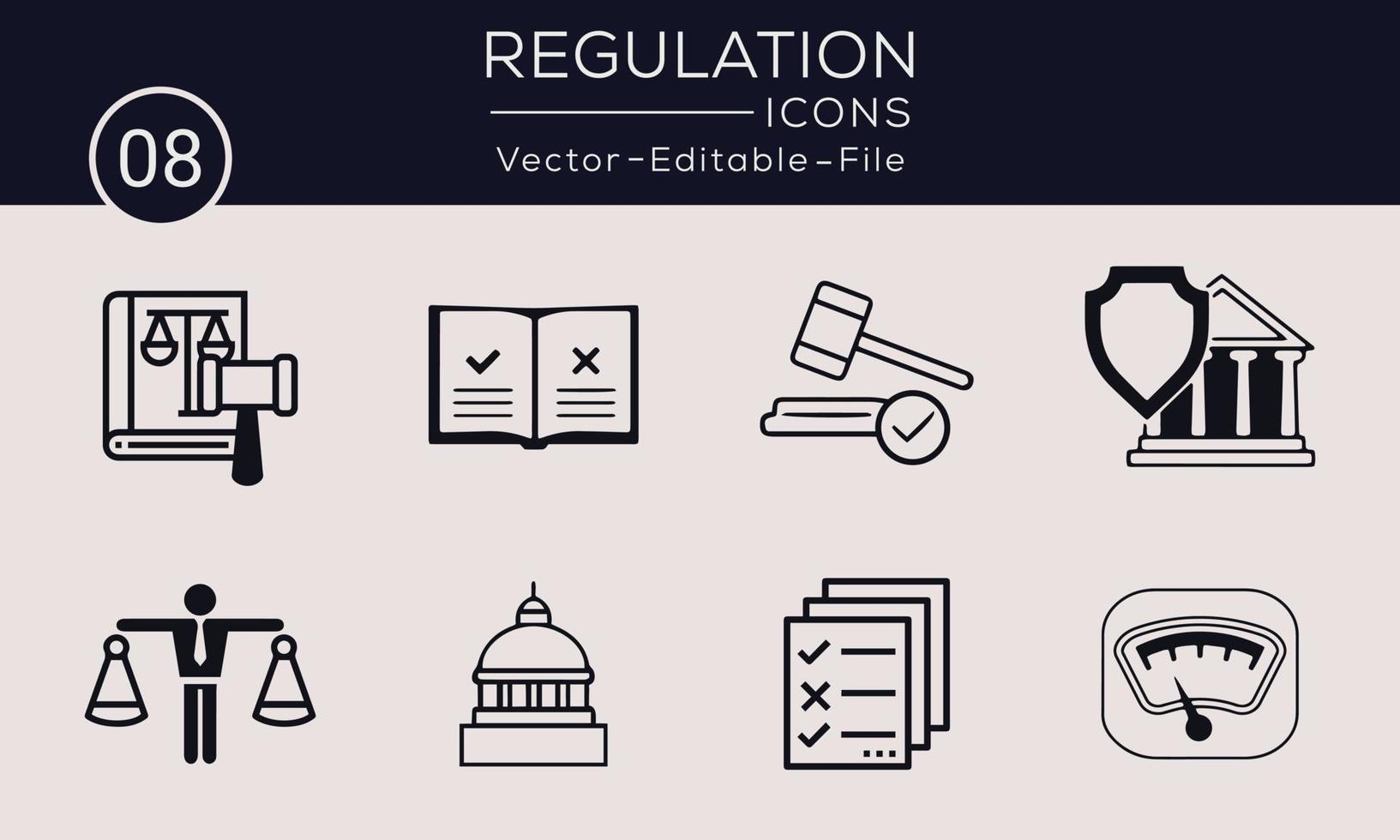 einfache konzeptikonen der regulierung eingestellt. enthält solche Symbole Compliance, Richtlinie, Regel, Gesetz und mehr, kann für Web und Apps verwendet werden. vektor