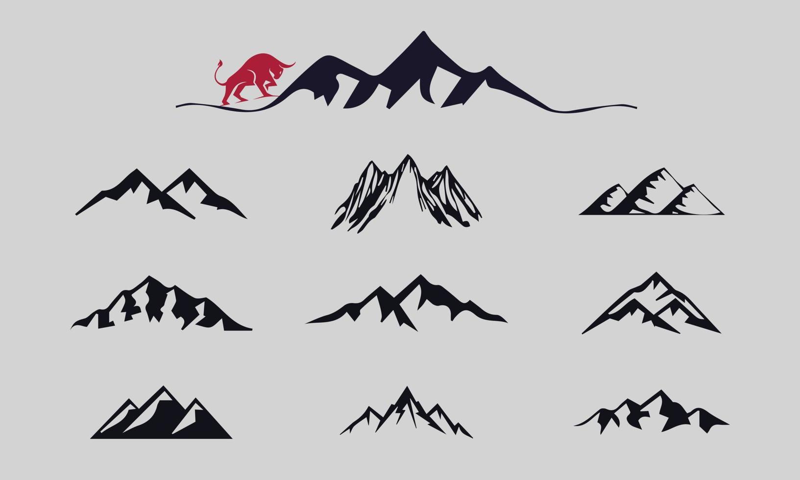 uppsättning vektor berg och utomhus äventyr logotypdesigner, vintage stil