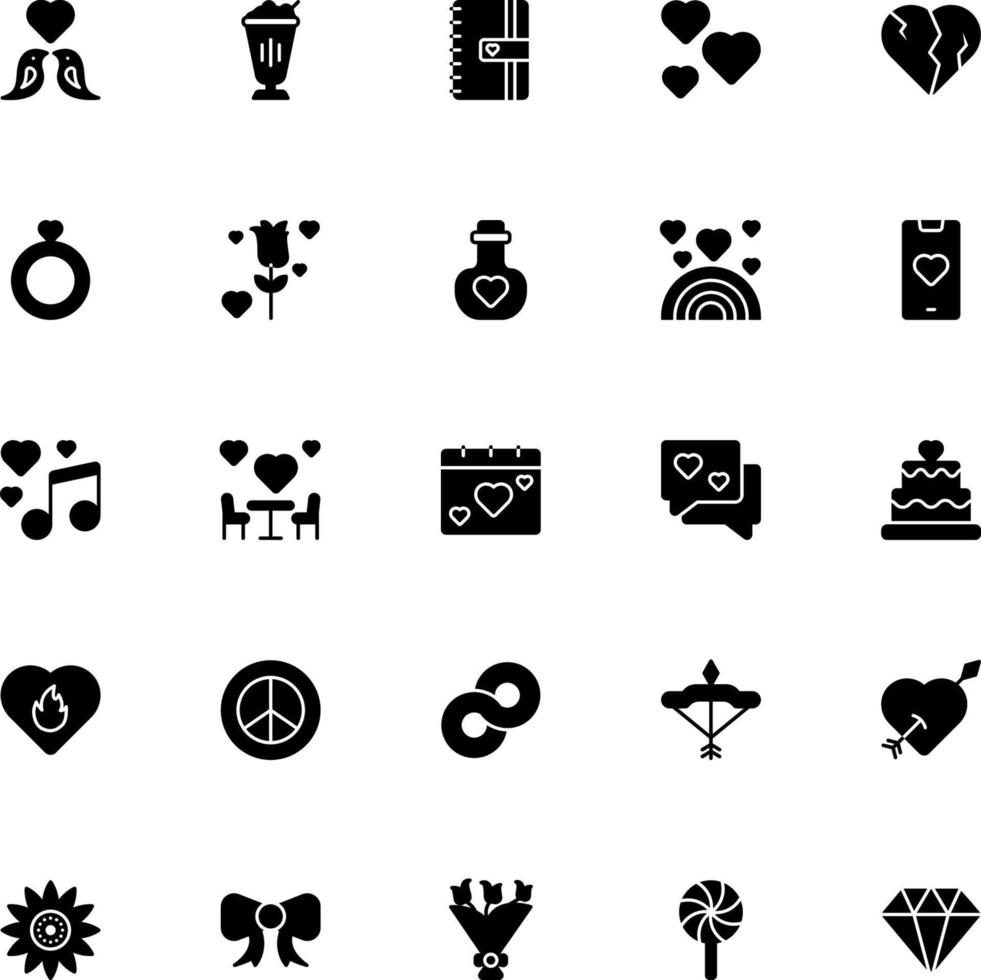 alla hjärtans dag ikoner i solid stil för alla ändamål. perfekt för presentation av webbplatsens mobilapp vektor