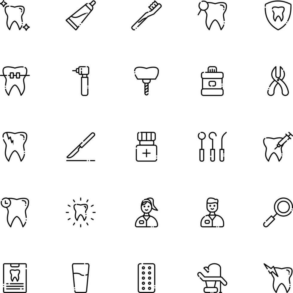Zahnsymbole im Linienstil für jeden Zweck, perfekt für die Präsentation von mobilen Apps auf der Website vektor