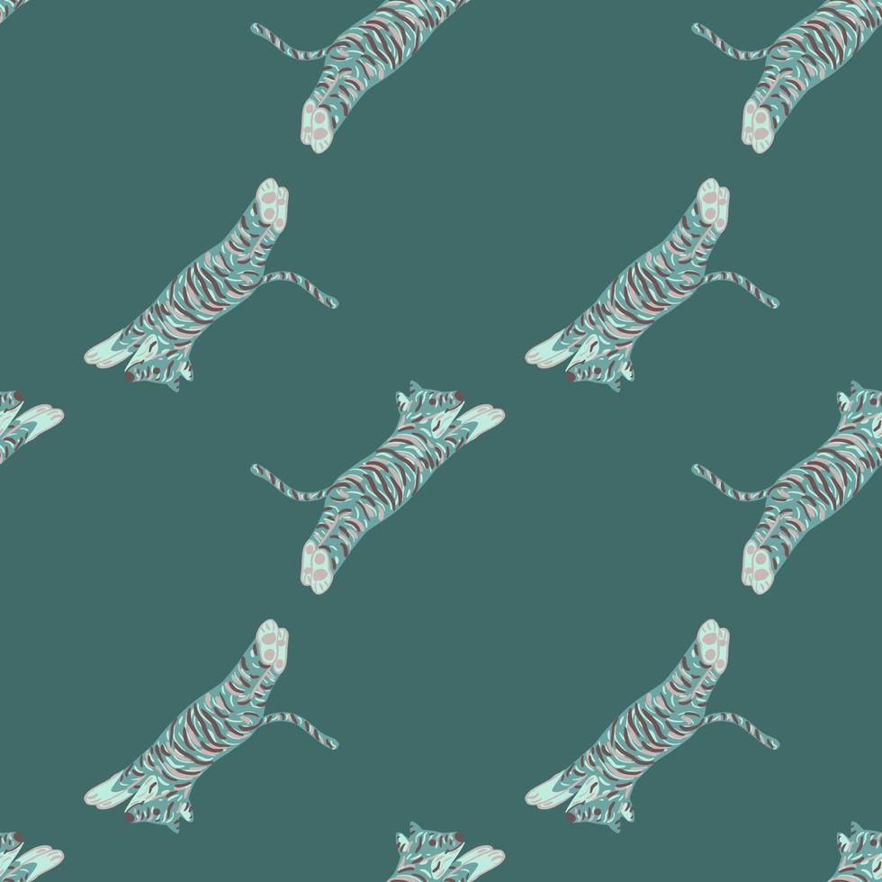 minimalistiskt sömlöst mönster med hoppande doodle tigerkatter tryck. turkos bakgrund. kreativt tryck. vektor