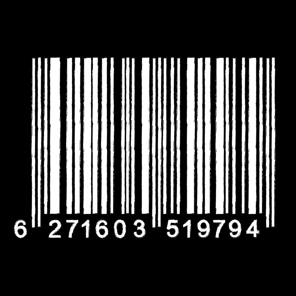 Barcode auf schwarzem Hintergrund isoliert. universeller Produkt-Scan-Code im Doodle-Stil. vektor