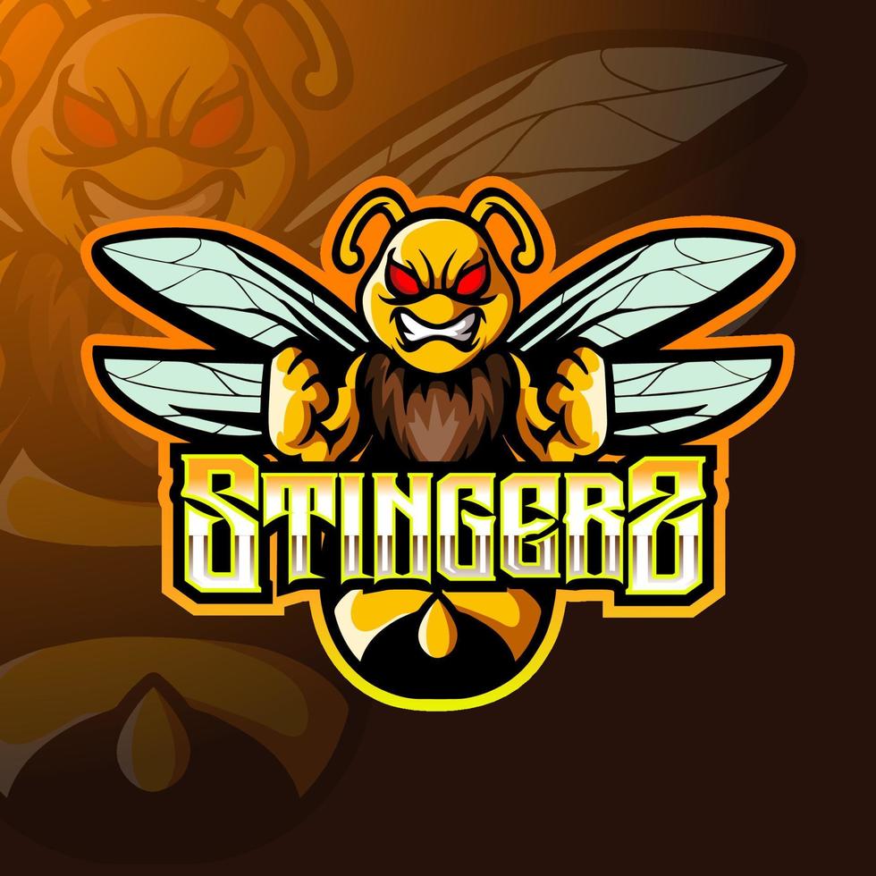 Bienenstachel-Maskottchen-Esport-Logo-Design. vektor