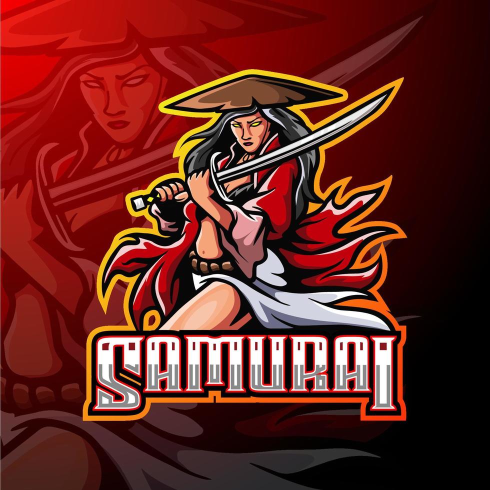 samurai-frau esport logo maskottchen design vektor