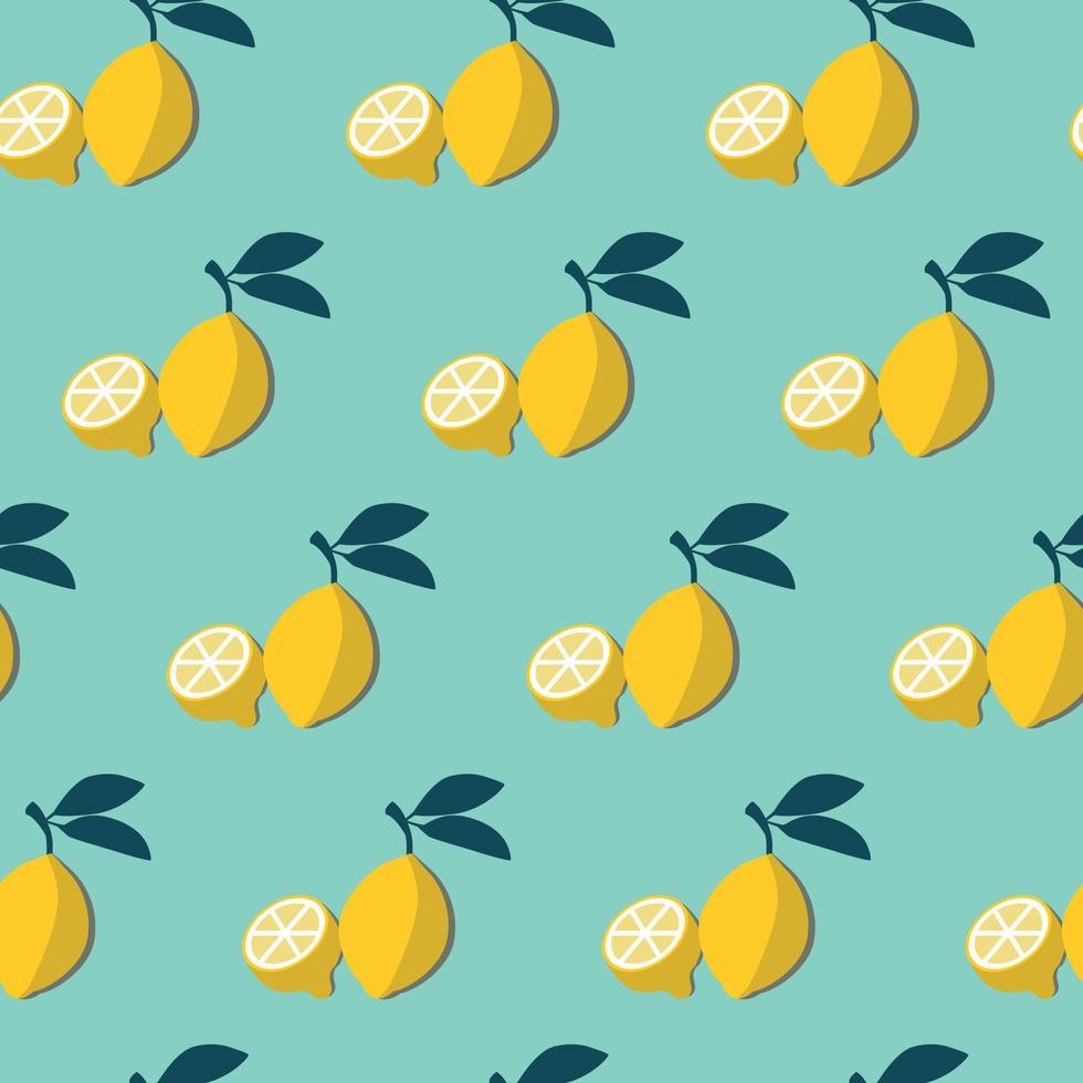 seamless mönster med citroner på blå bakgrund vektor