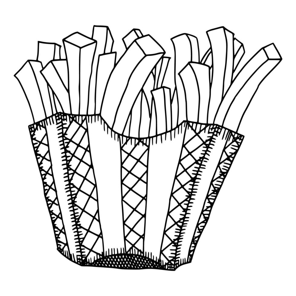 Skizzieren Sie frittierte Pommes Frites auf weißem Hintergrund vektor